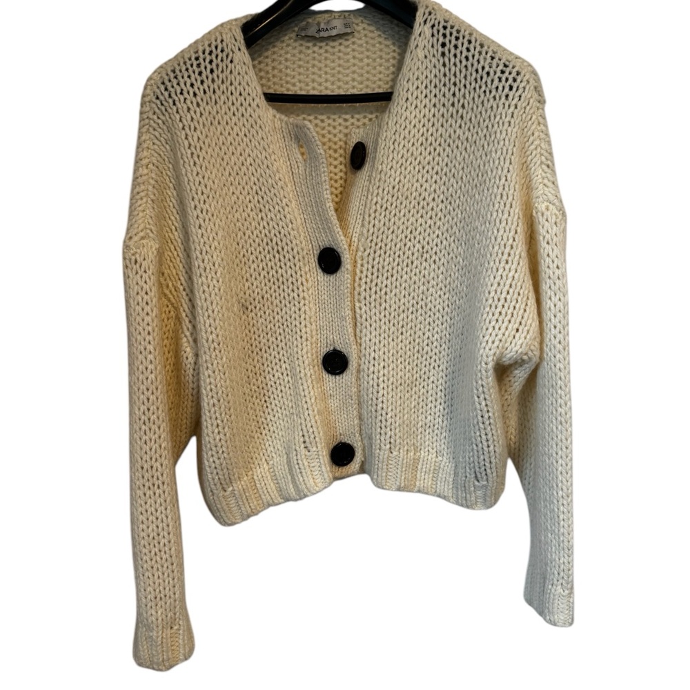 Zara Women's Cream Button-Up Women's Sweater - Size M